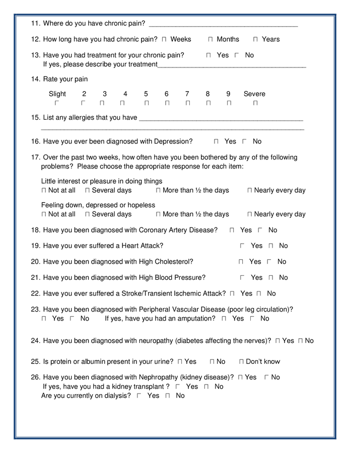 Printable Diabetes Assessment Form - Printable Forms Free Online