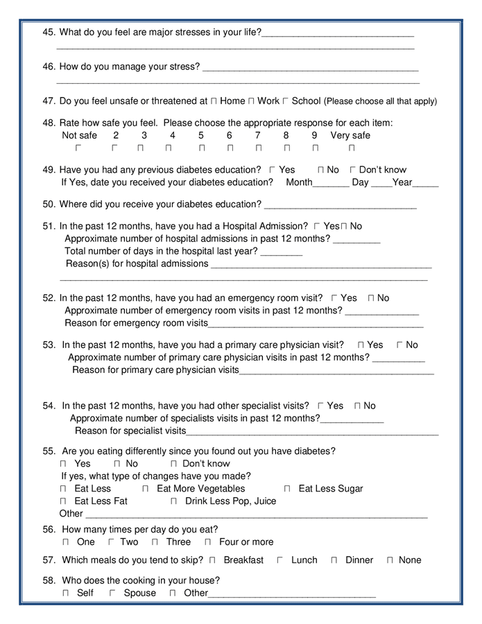 Chronicle Diabetes Assessment Form In Word And Pdf Formats Page 5 Of 8