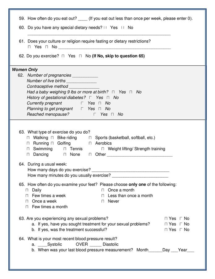 Chronicle diabetes assessment form in Word and Pdf formats - page 6 of 8