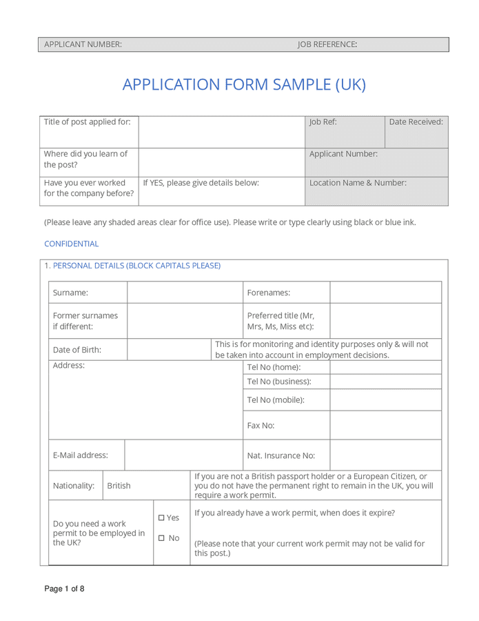 Medical Application Form download free documents for PDF, Word and Excel