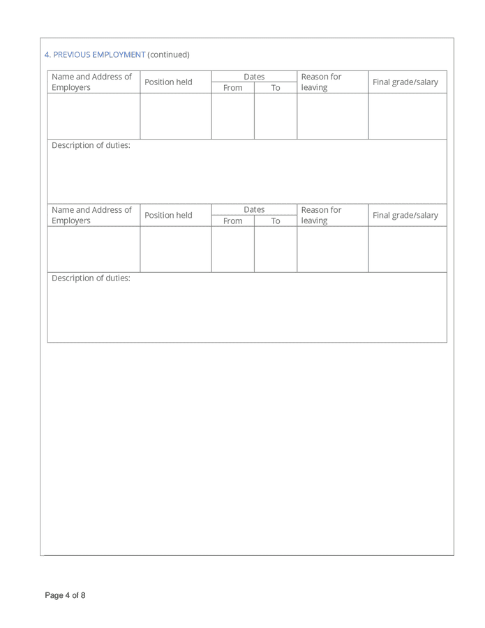 Application form sample (UK) in Word and Pdf formats - page 4 of 8