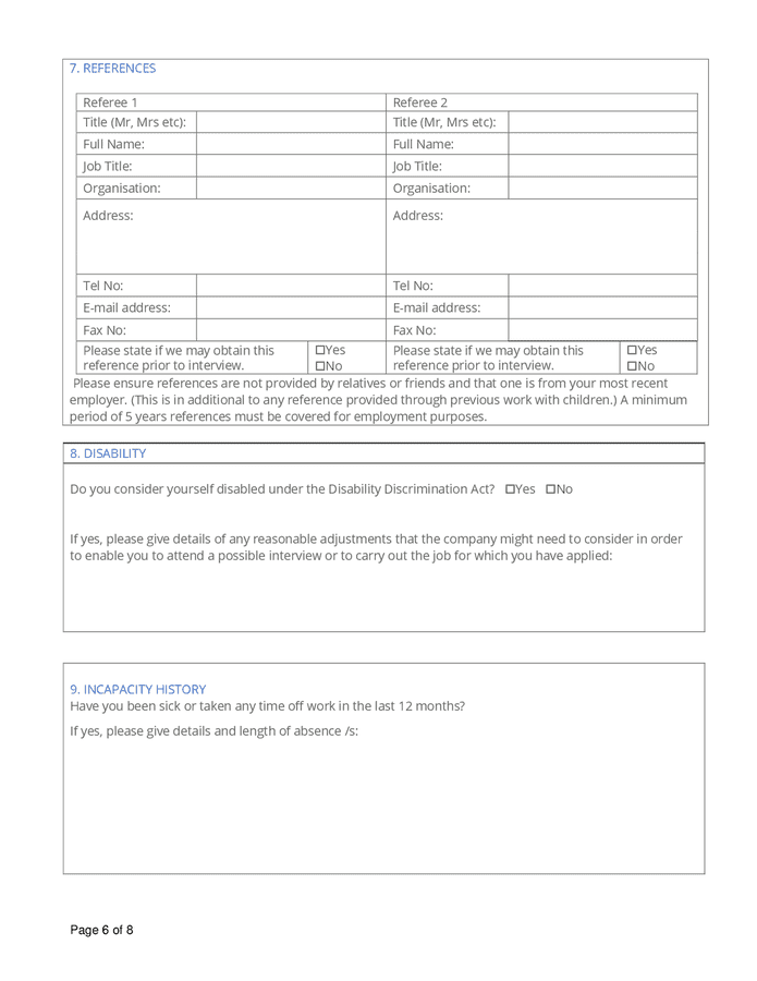 Application form sample (UK) in Word and Pdf formats - page 6 of 8