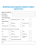 incident report form on bullying