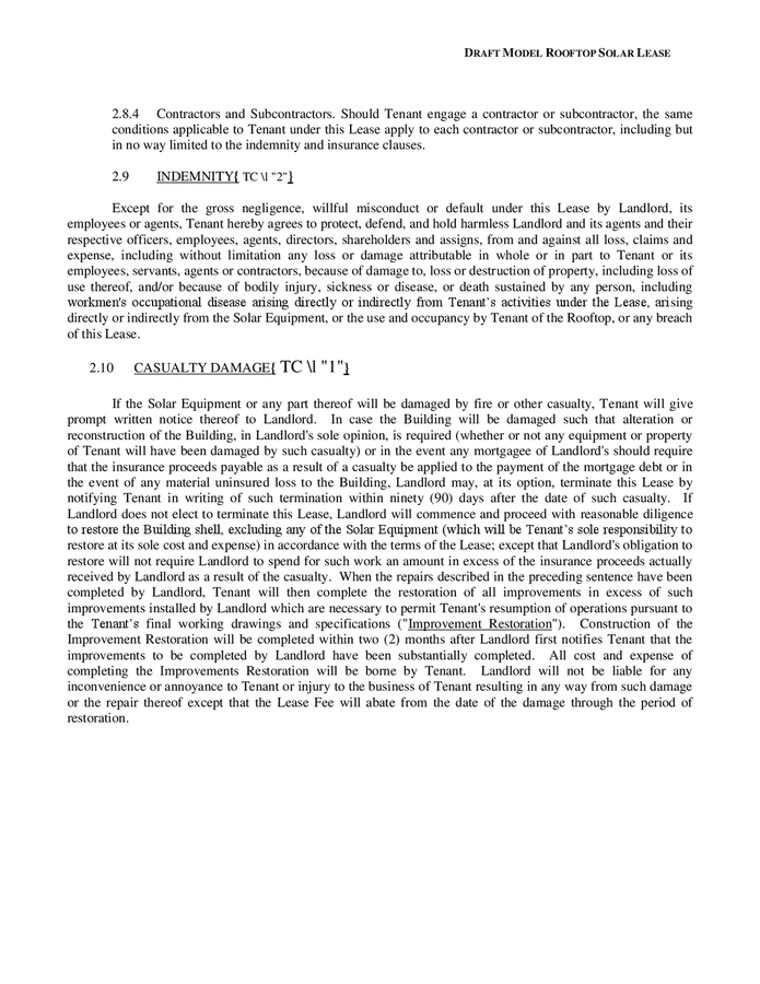 Solar energy facility rooftop lease agreement model in Word and Pdf