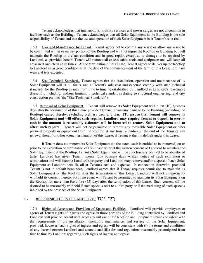 Solar energy facility rooftop lease agreement model in Word and Pdf