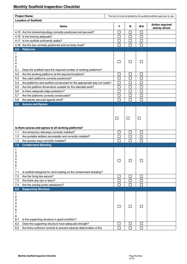 Monthly Scaffold Inspection Checklist In Word And Pdf Formats Page 2 Of 3