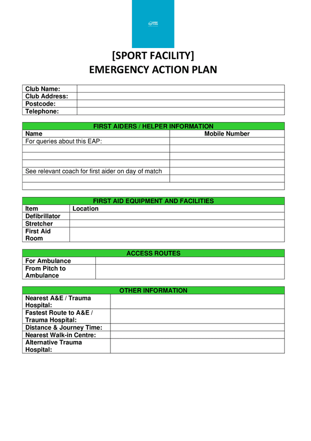 Sport Facility Emergency Action Plan Template In Word And Pdf Formats