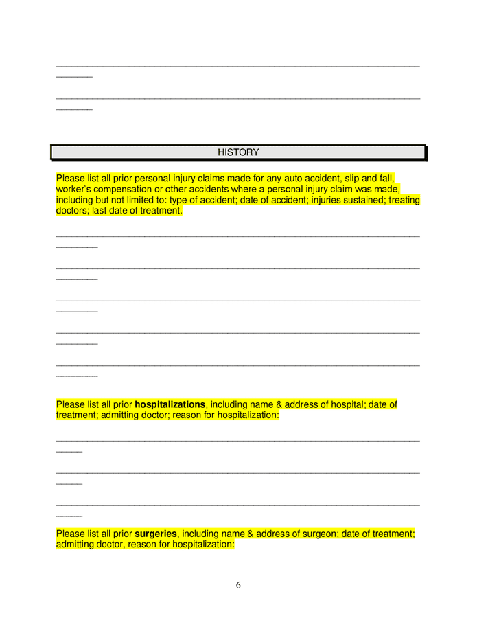 Initial interview form motor vehicle accident template in Word and