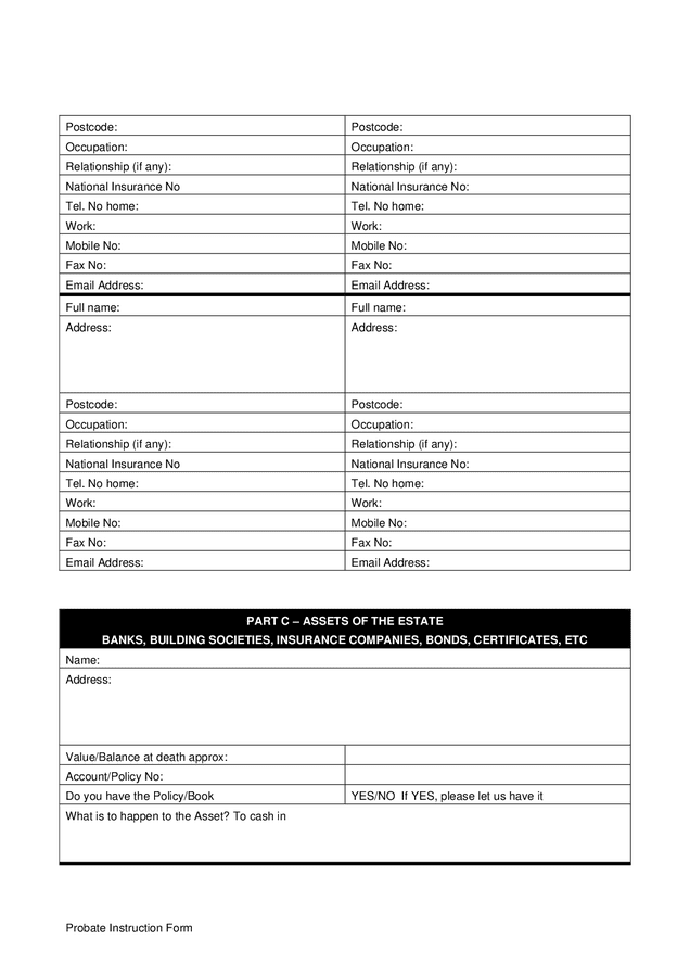 Probate instruction form - registering a death in Word and Pdf formats ...