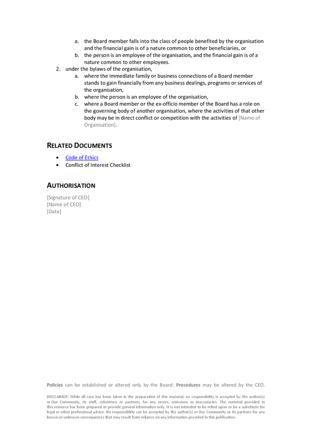 Conflict of interest policy template in Word and Pdf formats - page 4 of 5
