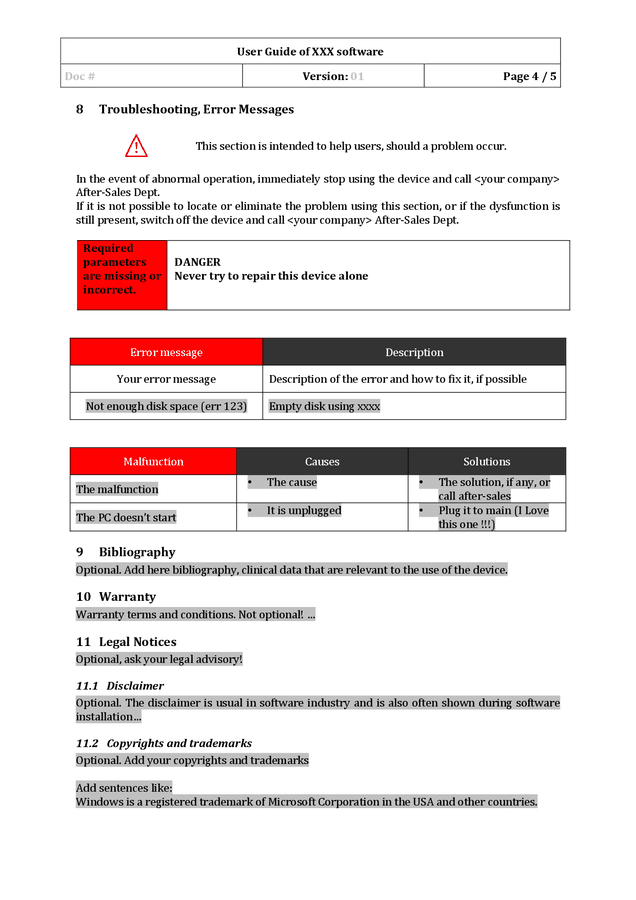 Software user guide template in Word and Pdf formats page 4 of 5