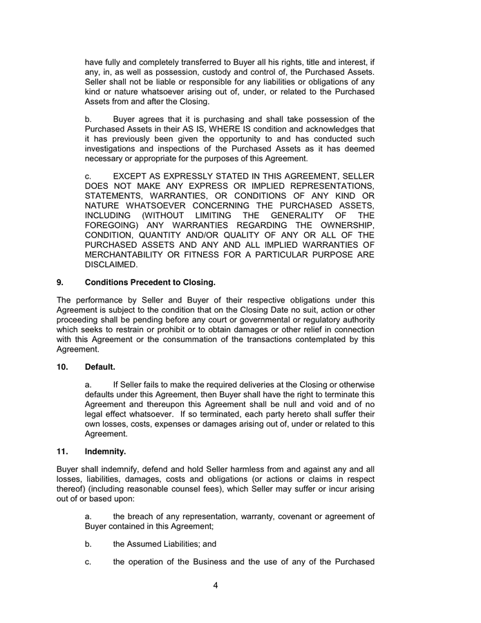 Asset purchase agreement in Word and Pdf formats - page 4 of 8