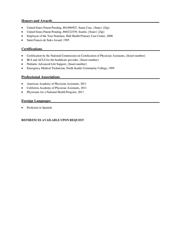 Physician assistant resume template in Word and Pdf formats - page 3 of 3